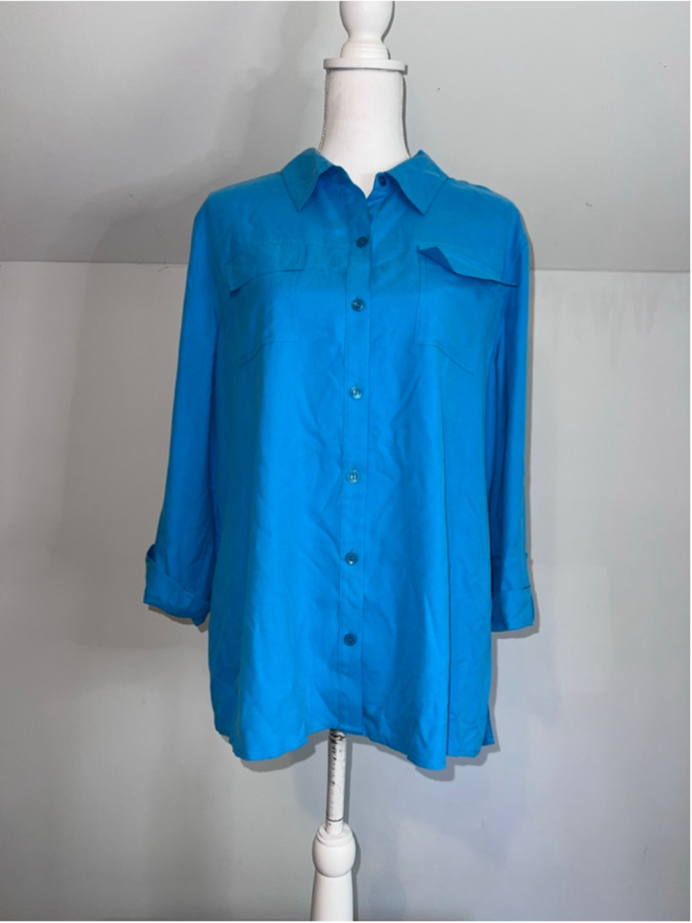 Women's JM Collection Blue Button Down Shirt SILK Size 16